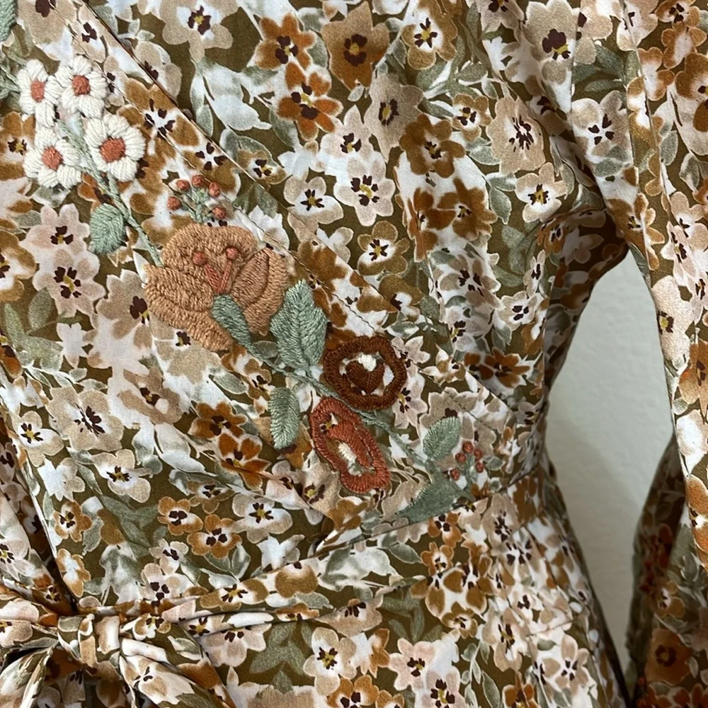 NWT Mi Golondrina brown floral wrap maxi dress with ruffle sleeves size large - Picture 5 of 13